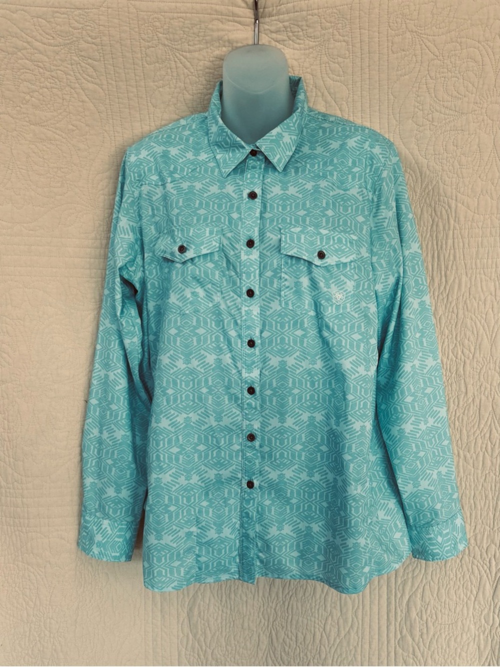 Ariat AriatTEK Women’s Large Western Shirt Turquoise Geometric Rodeo